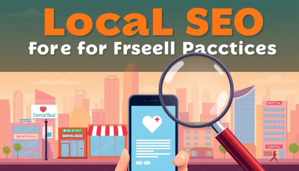 Prompt A vibrant illustration of local SEO for dental practices, featuring a city skyline in the background, with various dental office buildings and signage prominent in the middle ground. In the foreground, a magnifying glass hovers over a smartphone, highlighting the importance of online visibility and mobile-friendly websites for dental clinics. The scene is bathed in a warm, professional color palette, conveying a sense of expertise and trustworthiness. The composition is balanced, with a focus on key elements that showcase the power of local SEO for multi-location dental practices. Prompt A vibrant illustration of local SEO for dental practices, featuring a city skyline in the background, with various dental office buildings and signage prominent in the middle ground. In the foreground, a magnifying glass hovers over a smartphone, highlighting the importance of online visibility and mobile-friendly websites for dental clinics. The scene is bathed in a warm, professional color palette, conveying a sense of expertise and trustworthiness. The composition is balanced, with a focus on key elements that showcase the power of local SEO for multi-location dental practices.